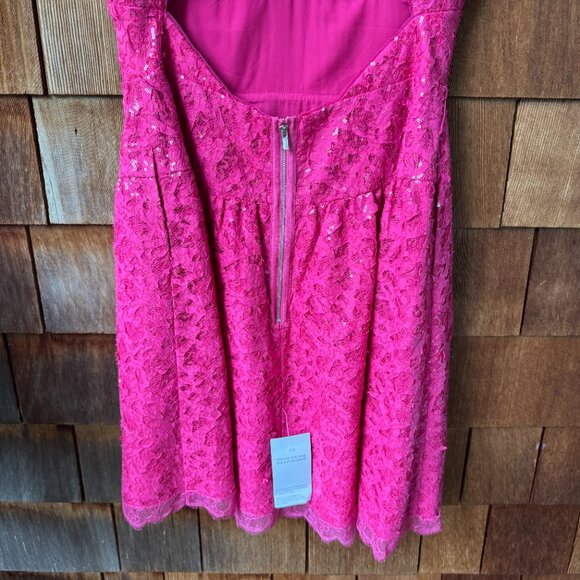 NWT BCBGMAXAZRIA Katarina Lace Sequin Pink V-neck Open Back Dress in Women's 12 - Picture 9 of 12